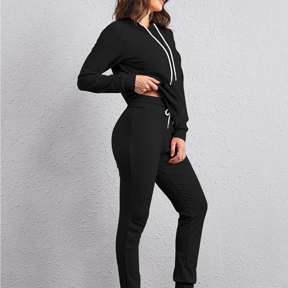 Black cotton Lounge Set 2 Piece Athleisure Jogger Sweatsuit